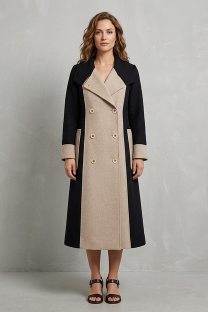 Clara – Contrast Color Wool Coat – Hepburn Style Elegant Overcoat
