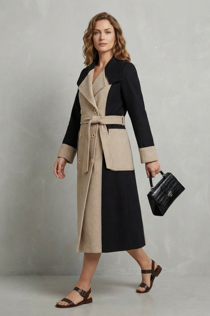 Clara – Contrast Color Wool Coat – Hepburn Style Elegant Overcoat