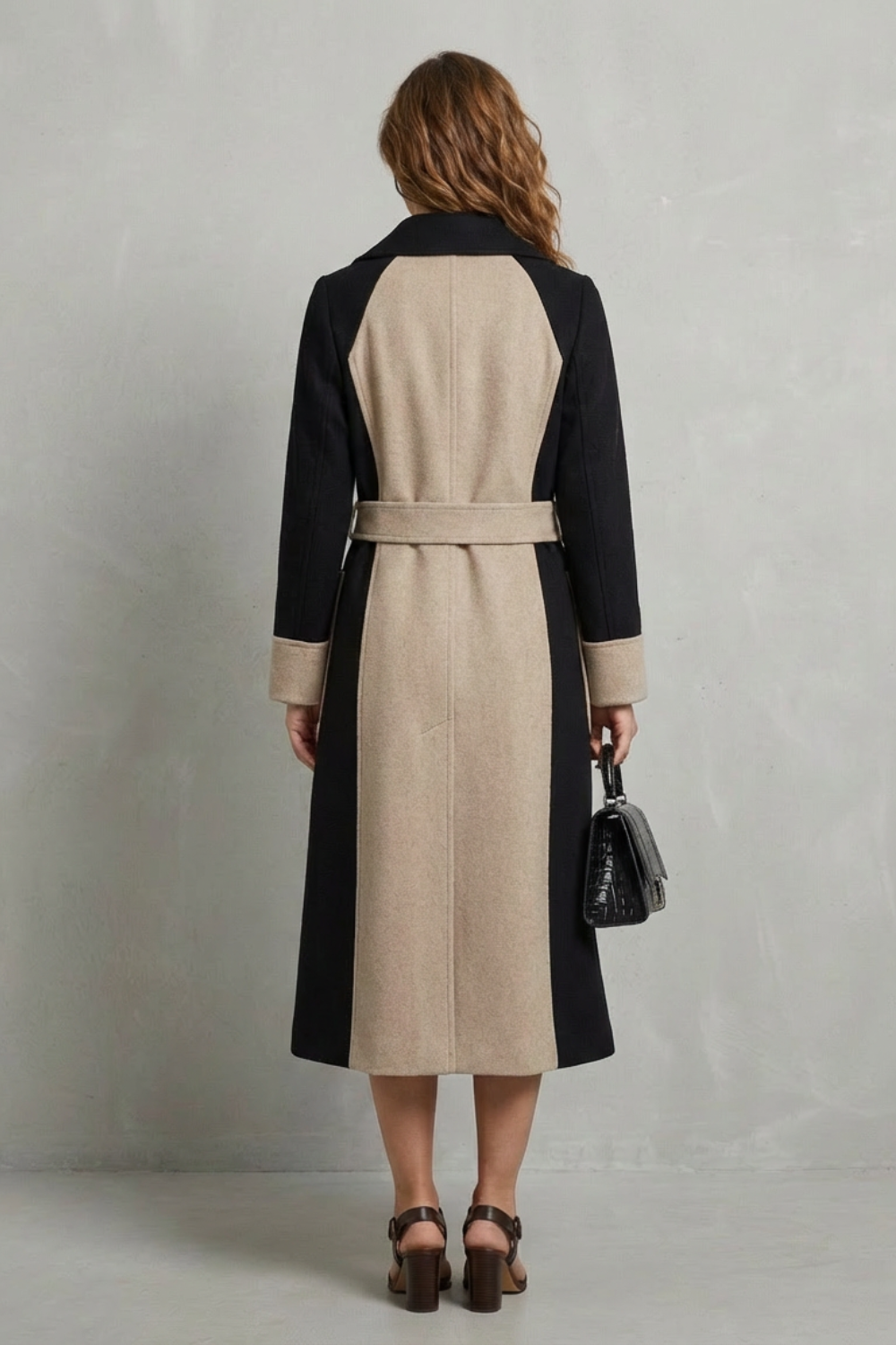Clara – Contrast Color Wool Coat – Hepburn Style Elegant Overcoat