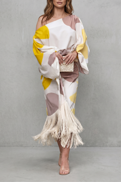 Danivelle – Abstract print fringe elegance – Two-piece set
