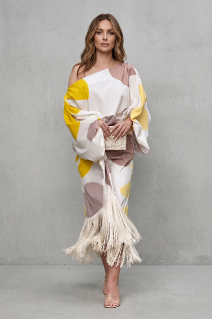Danivelle – Abstract print fringe elegance – Two-piece set