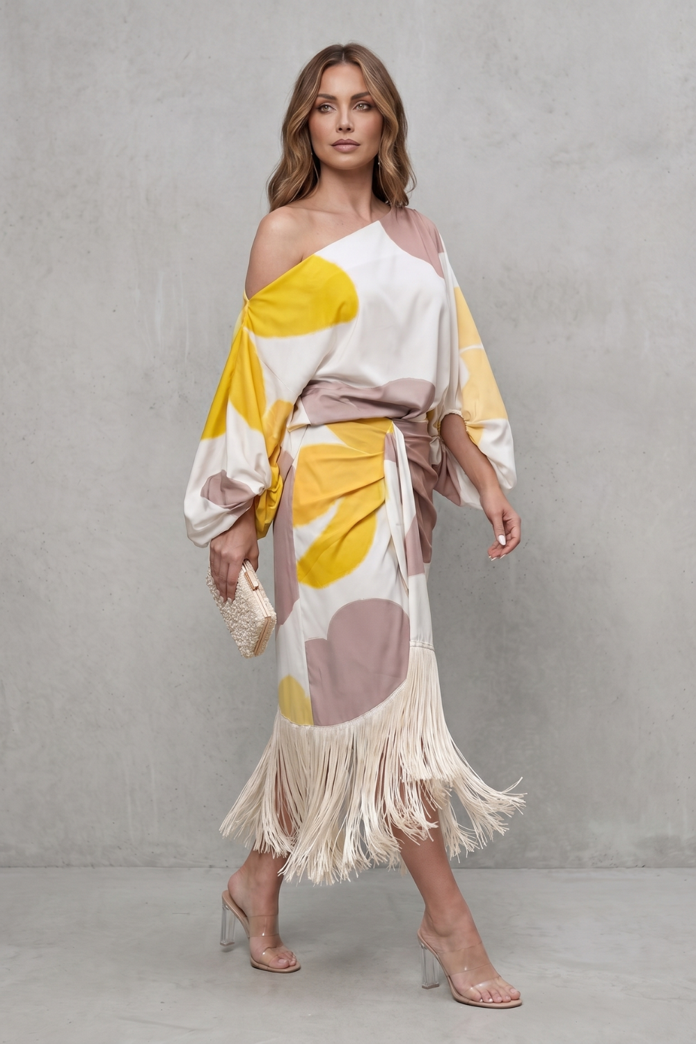 Danivelle – Abstract print fringe elegance – Two-piece set