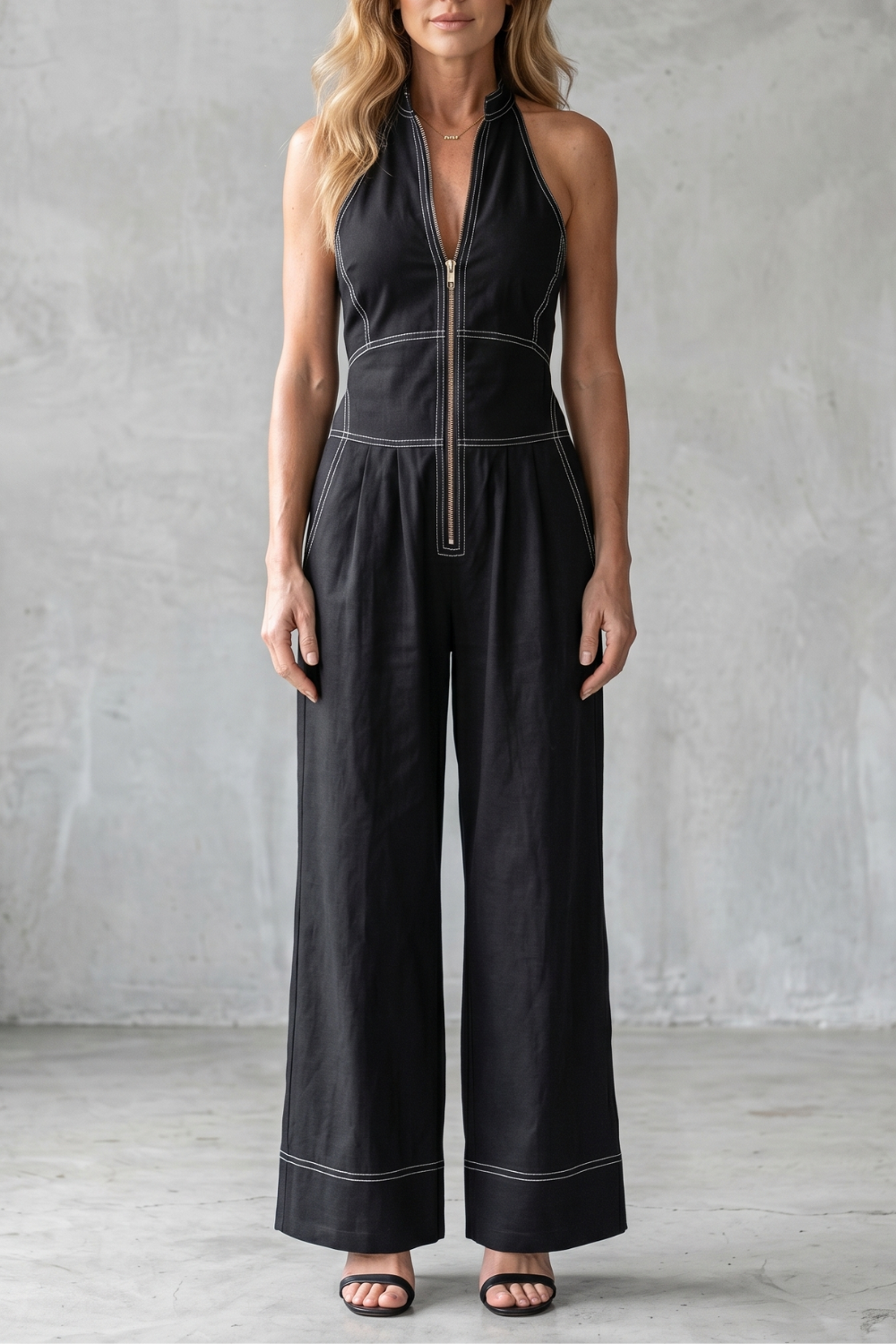 Darelle – Contrast stitch utility – Wide-leg jumpsuit