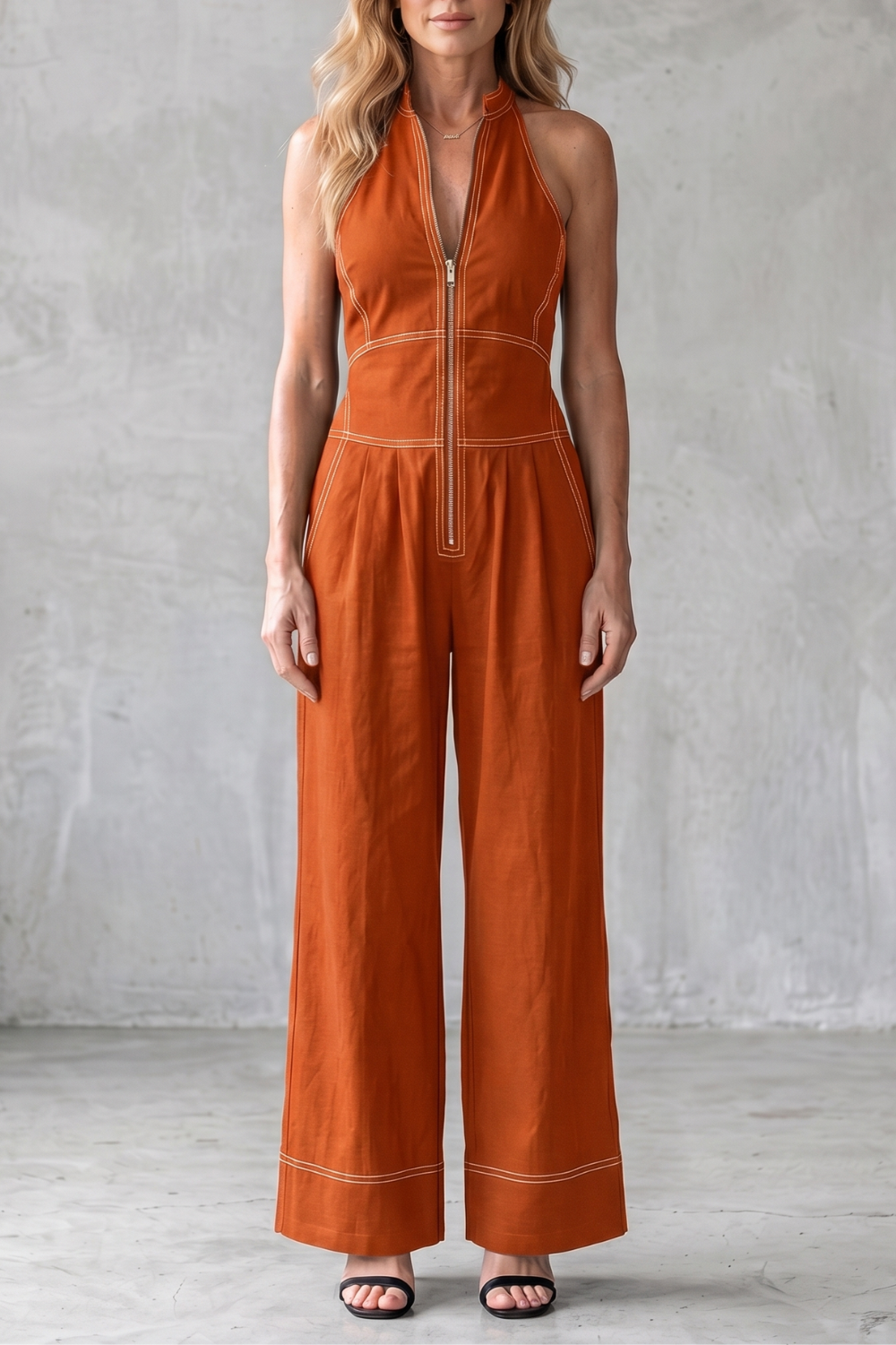 Darelle – Contrast stitch utility – Wide-leg jumpsuit