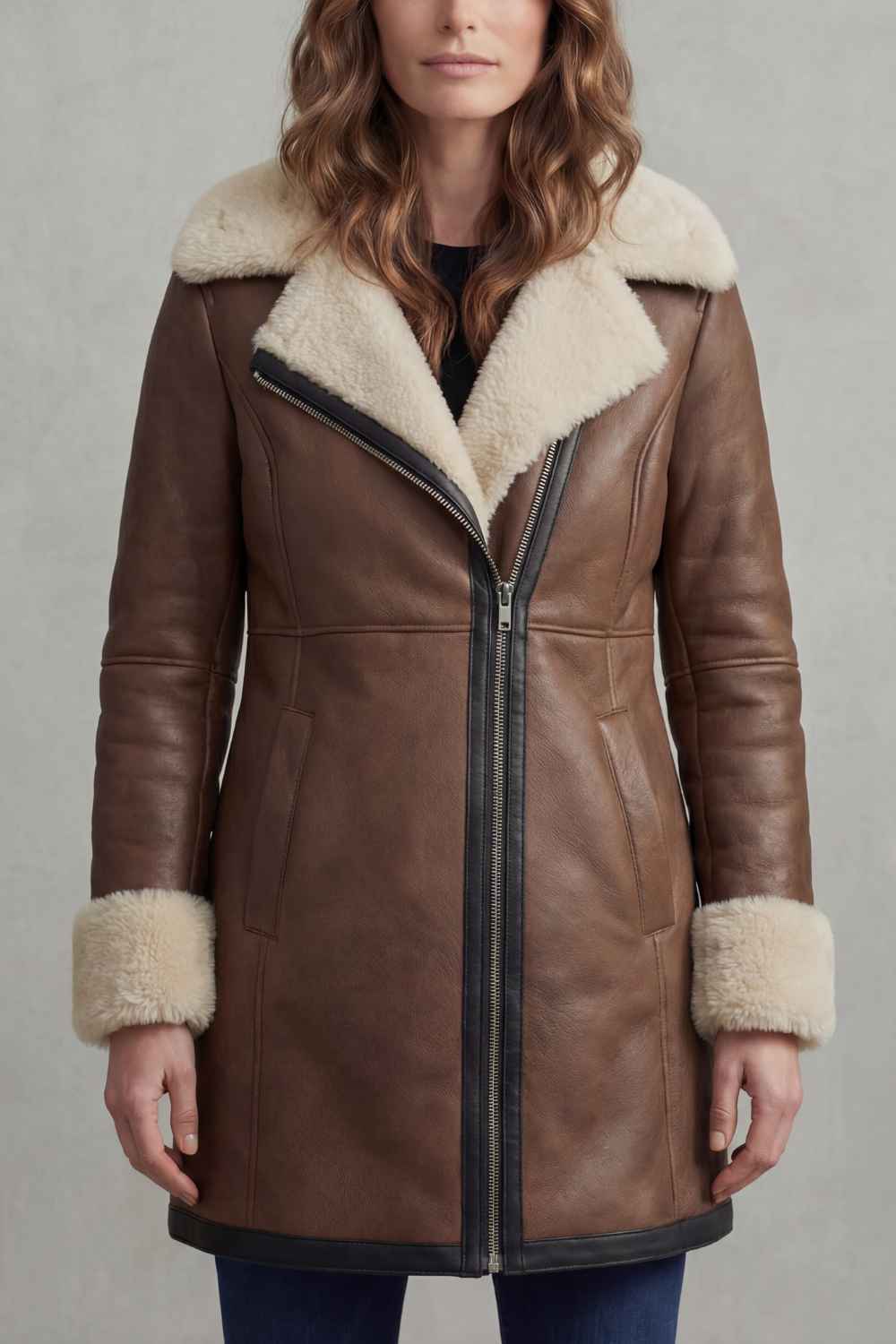 Elisara – Shearling collar – Leather winter coat