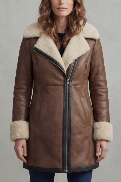 Elisara – Shearling collar – Leather winter coat