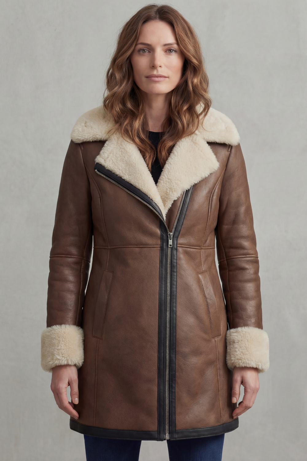 Elisara – Shearling collar – Leather winter coat