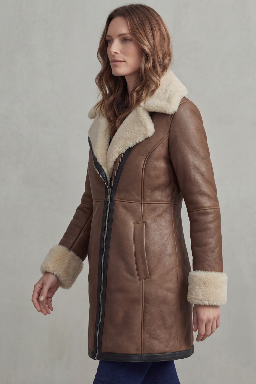Elisara – Shearling collar – Leather winter coat