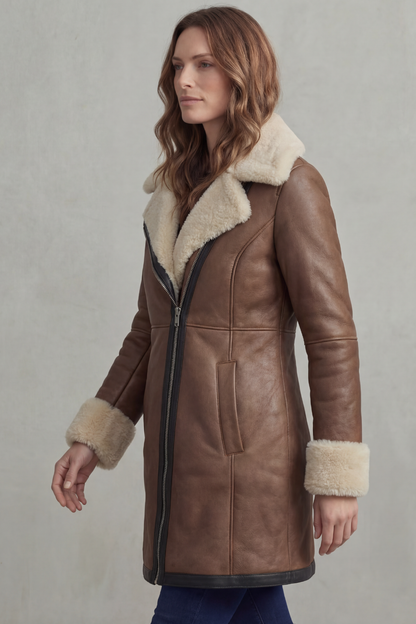 Elisara – Shearling collar – Leather winter coat