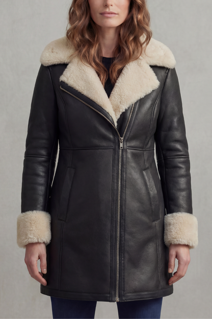 Elisara – Shearling collar – Leather winter coat
