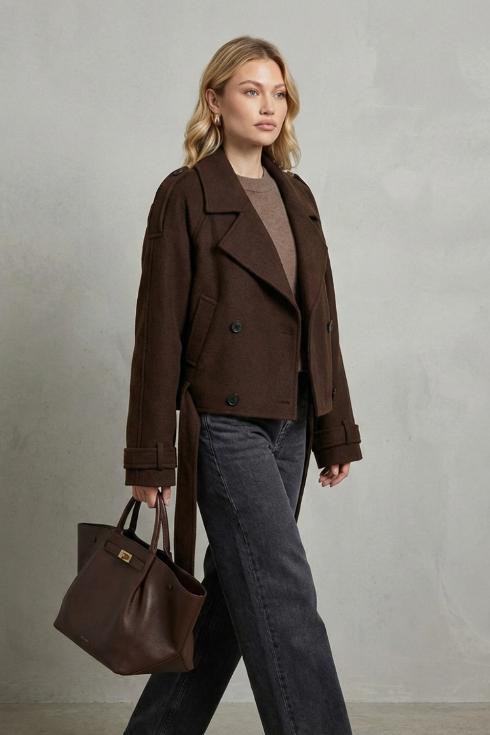 Élise – Double-breasted French Woolen Jacket – Cropped City Coat