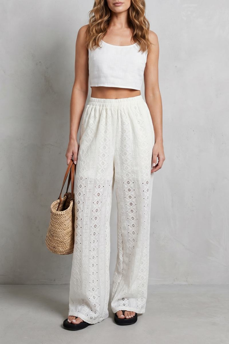 Élodienne – Broderie anglaise grace – Wide-leg trousers