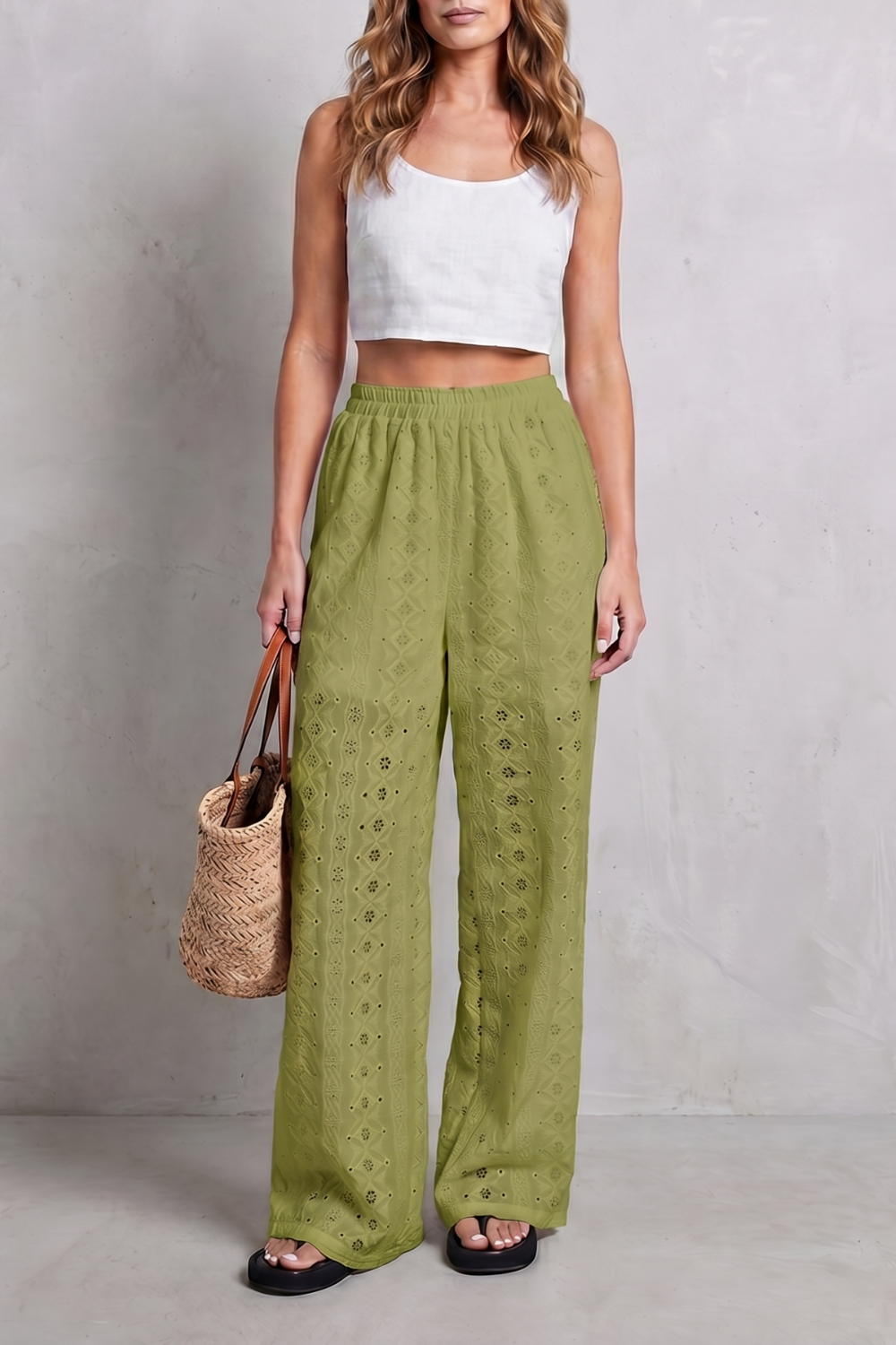 Élodienne – Broderie anglaise grace – Wide-leg trousers