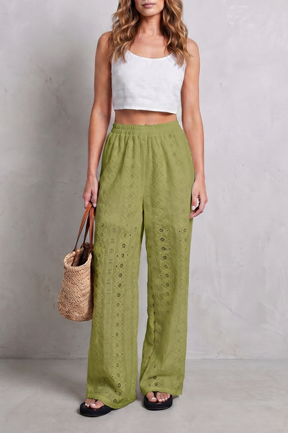 Élodienne – Broderie anglaise grace – Wide-leg trousers