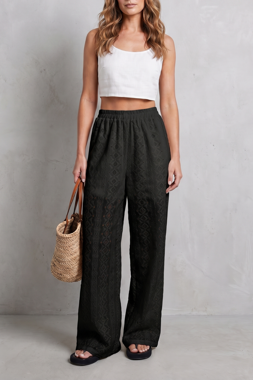 Élodienne – Broderie anglaise grace – Wide-leg trousers