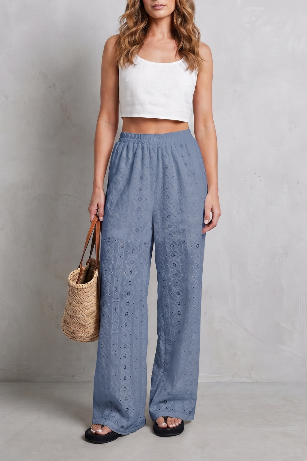 Élodienne – Broderie anglaise grace – Wide-leg trousers