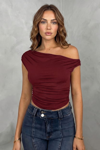 Elovienne – Asymmetric ruched silhouette – One shoulder top