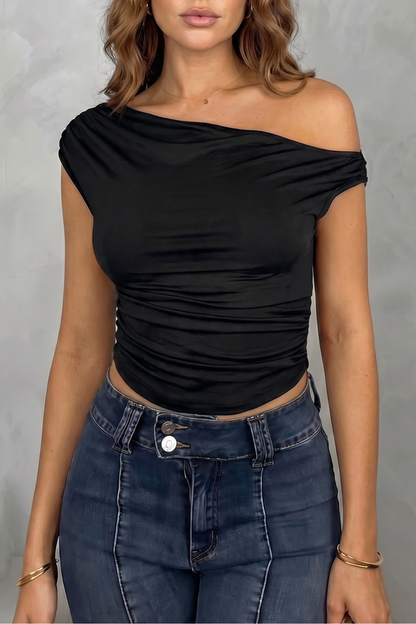 Elovienne – Asymmetric ruched silhouette – One shoulder top