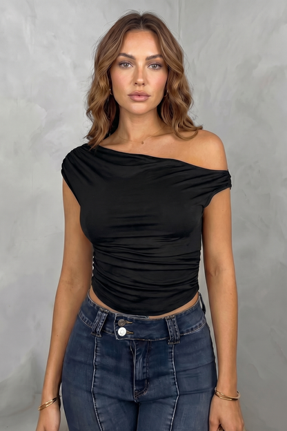 Elovienne – Asymmetric ruched silhouette – One shoulder top