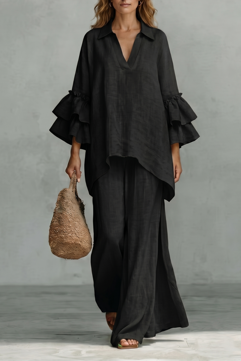 Évienne – Ruffled sleeve ease – Trouser set