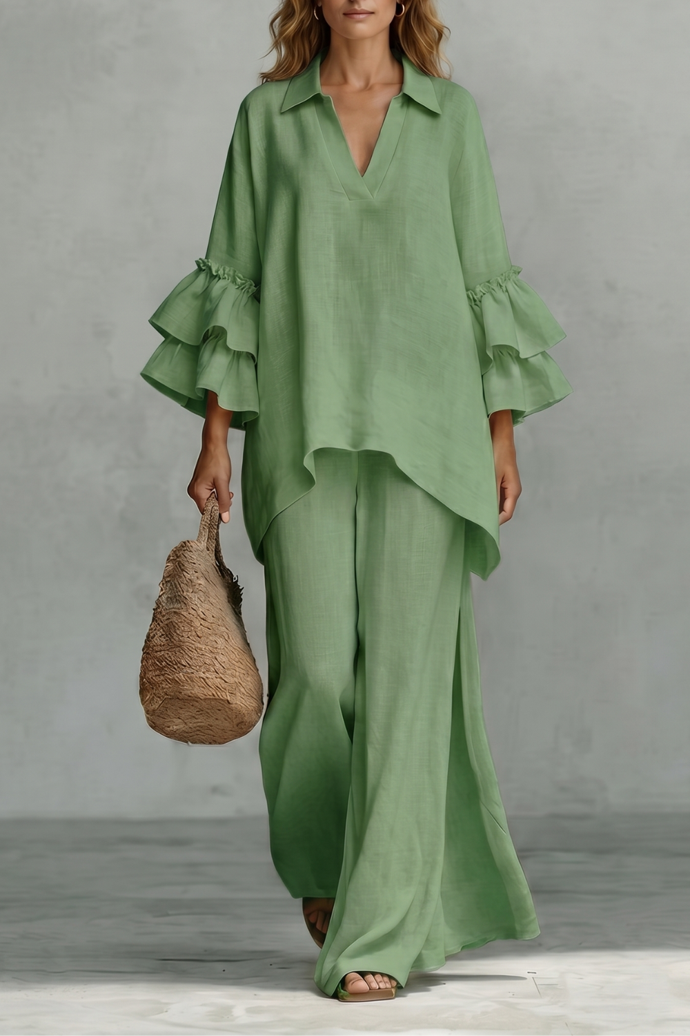 Évienne – Ruffled sleeve ease – Trouser set