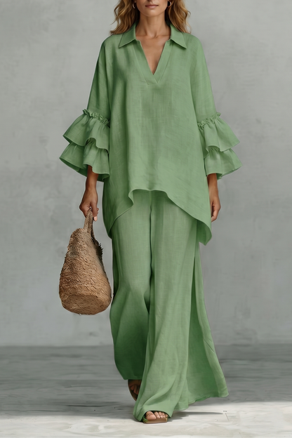 Évienne – Ruffled sleeve ease – Trouser set