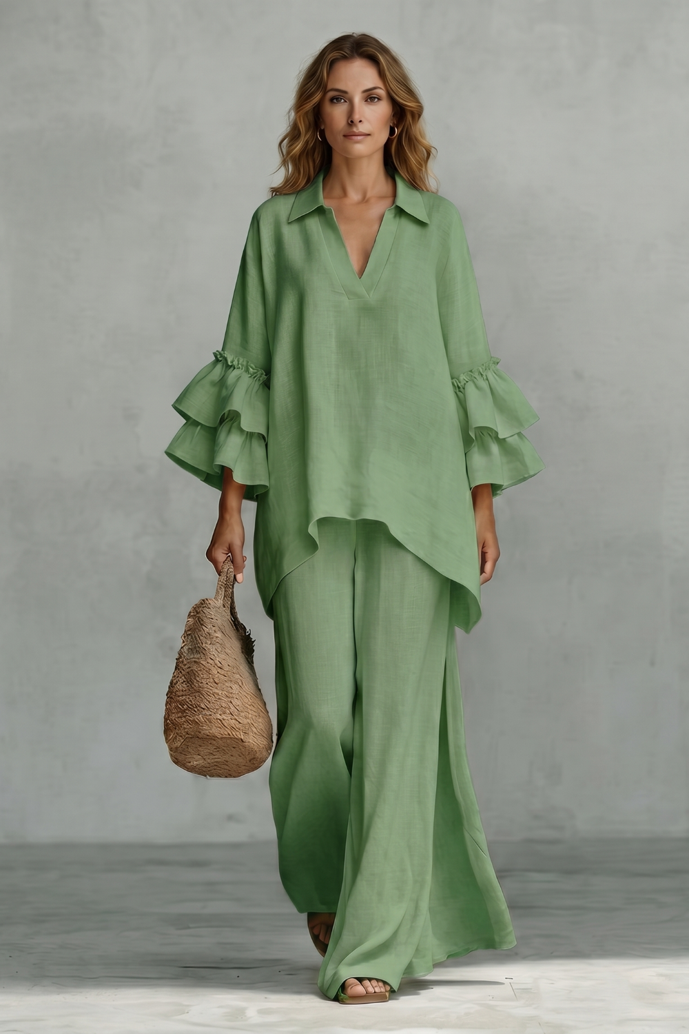 Évienne – Ruffled sleeve ease – Trouser set