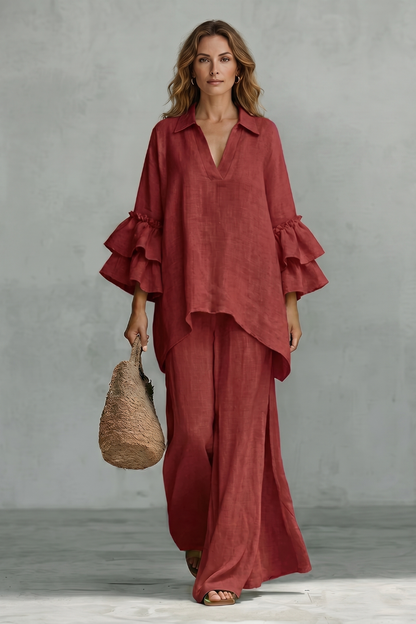 Évienne – Ruffled sleeve ease – Trouser set