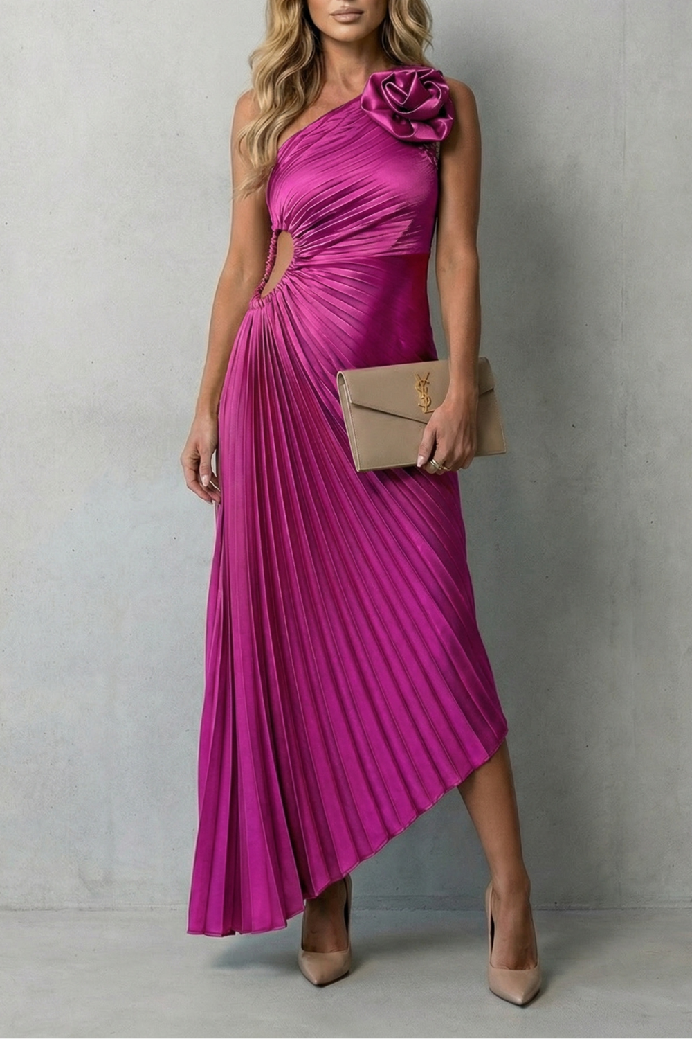 Felicity – Statement elegance – Women’s One-Shoulder Pleated Maxi Dress