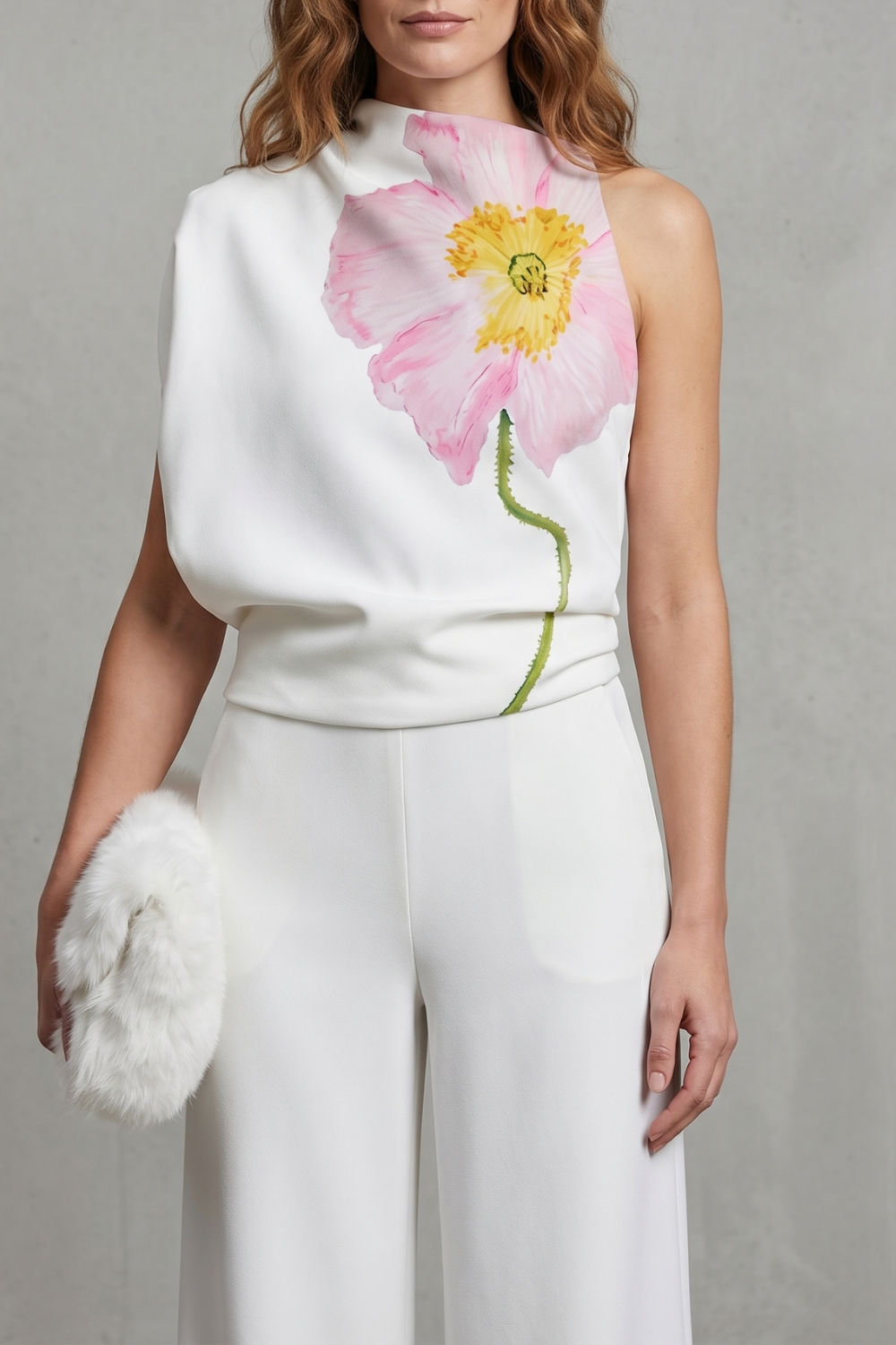 Florielle – Artistic floral print – Asymmetric sleeveless top