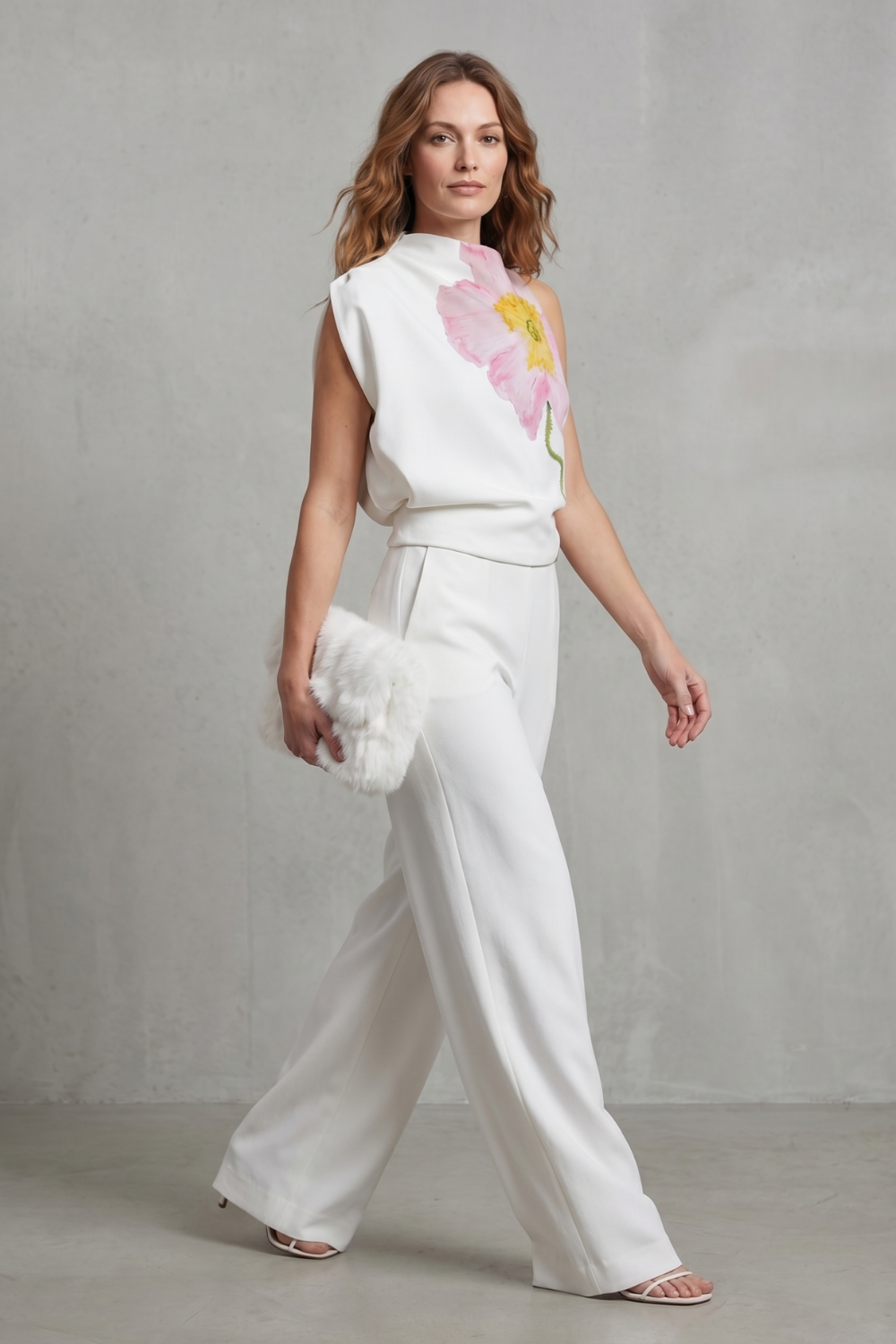 Florielle – Artistic floral print – Asymmetric sleeveless top
