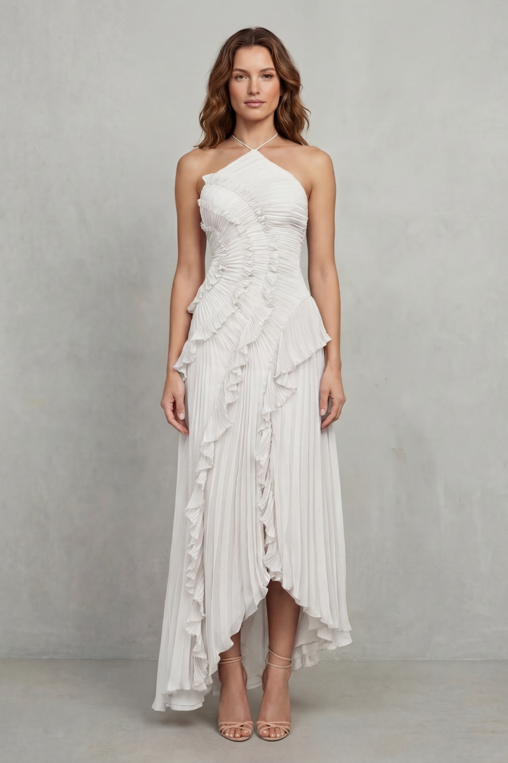 Lavirea – Sculpted pleats – One-shoulder midi dress