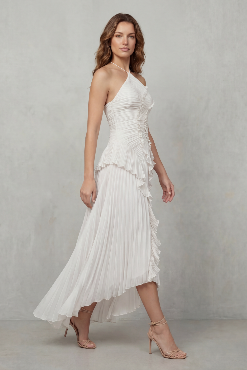 Lavirea – Sculpted pleats – One-shoulder midi dress