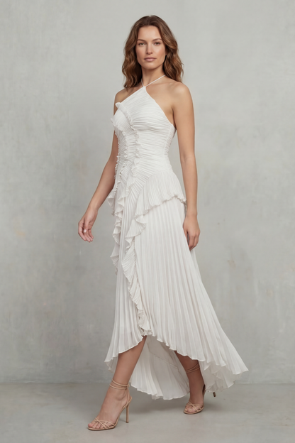 Lavirea – Sculpted pleats – One-shoulder midi dress
