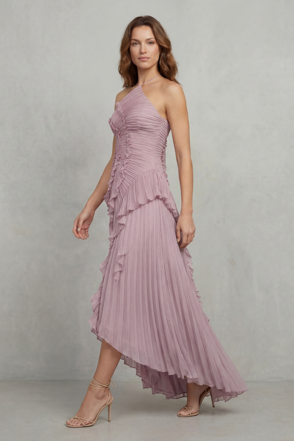 Lavirea – Sculpted pleats – One-shoulder midi dress