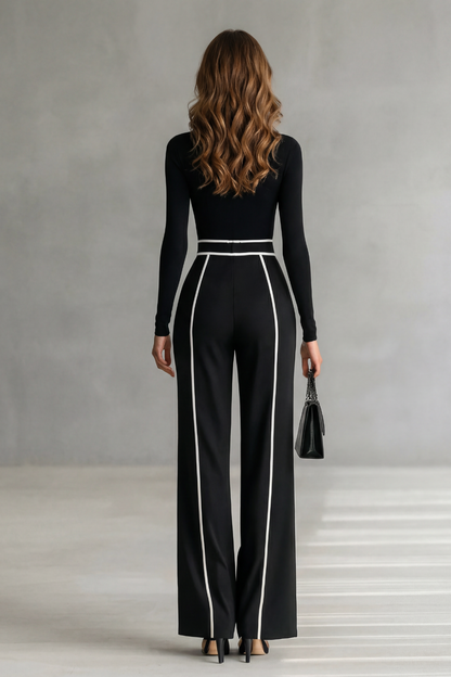 Lunaira – Contrast piping detail – High-neck jumpsuit