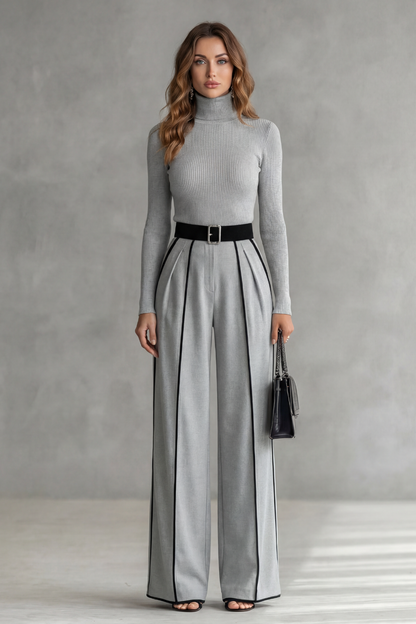 Lunaira – Contrast piping detail – High-neck jumpsuit