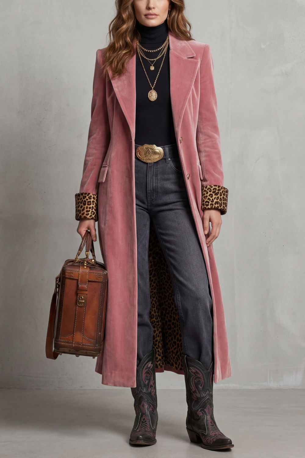 Lusavine – Leopard-lined velvet elegance – Long coat