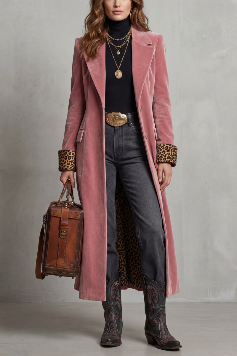 Lusavine – Leopard-lined velvet elegance – Long coat
