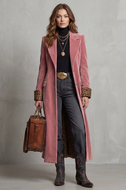 Lusavine – Leopard-lined velvet elegance – Long coat