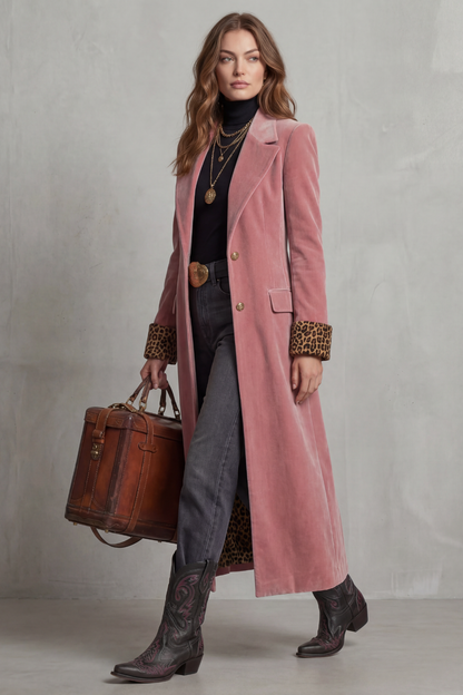 Lusavine – Leopard-lined velvet elegance – Long coat