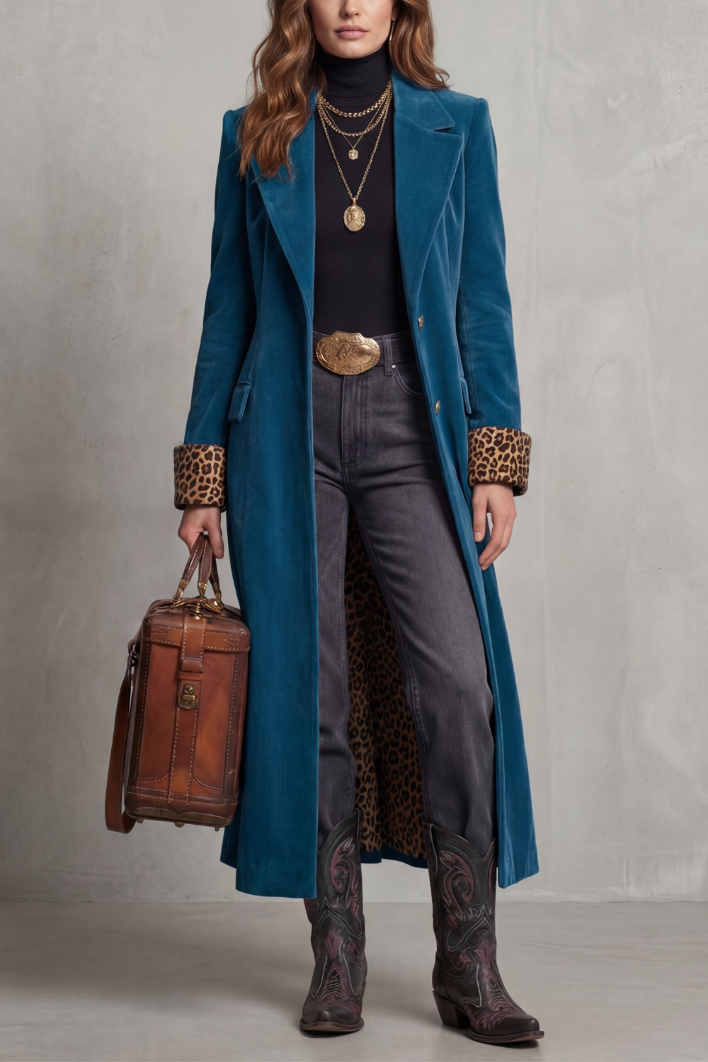 Lusavine – Leopard-lined velvet elegance – Long coat