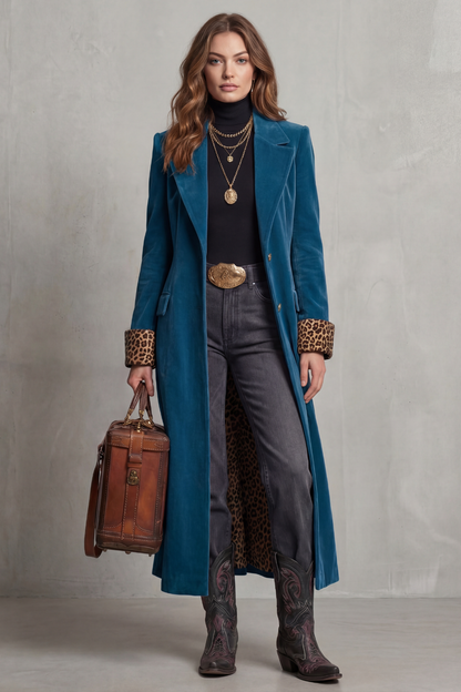 Lusavine – Leopard-lined velvet elegance – Long coat