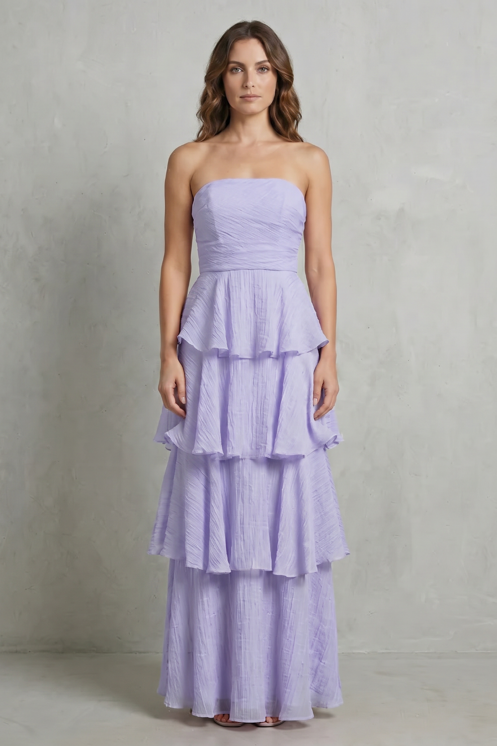 Margaret – Soft cascading layers – Strapless tiered maxi dress