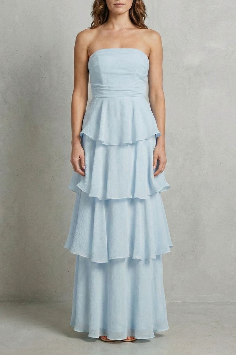 Margaret – Soft cascading layers – Strapless tiered maxi dress