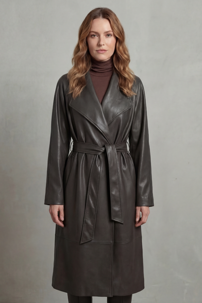 Marzienne – Waist-cinching silhouette – Faux leather trench coat