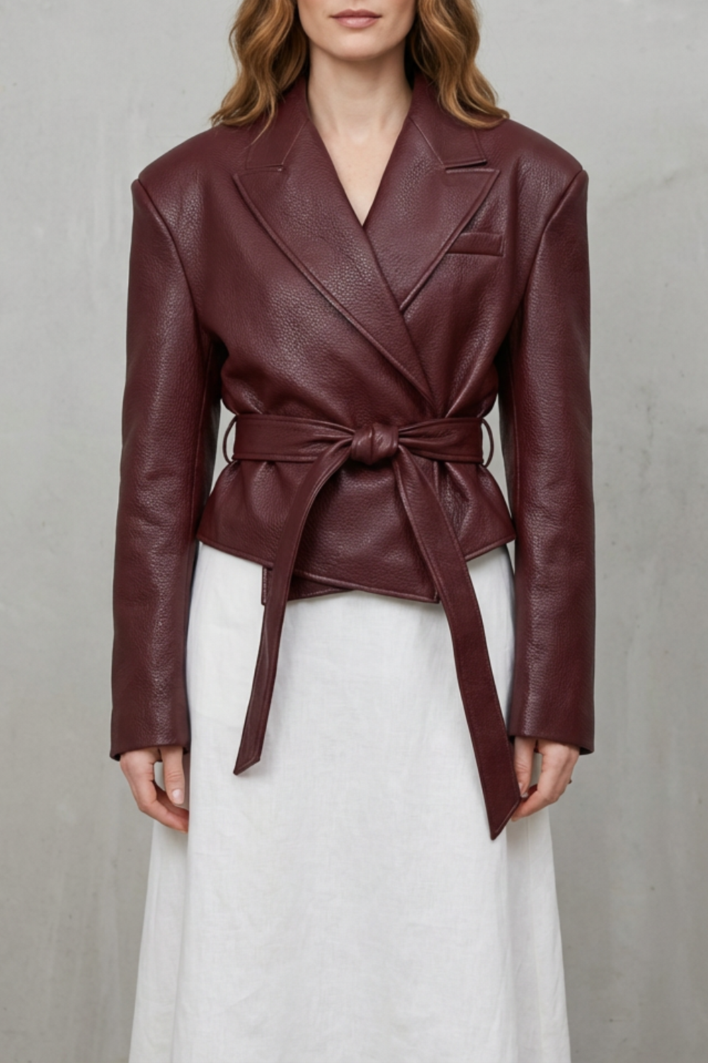 Mirella – Faux Leather Belted Blazer – Sculpted Modern Jacket