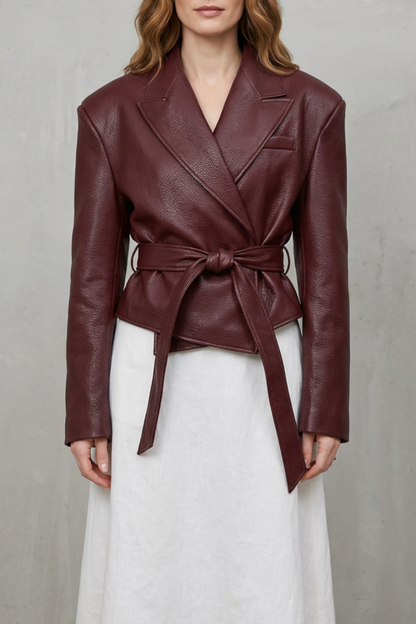 Mirella – Faux Leather Belted Blazer – Sculpted Modern Jacket