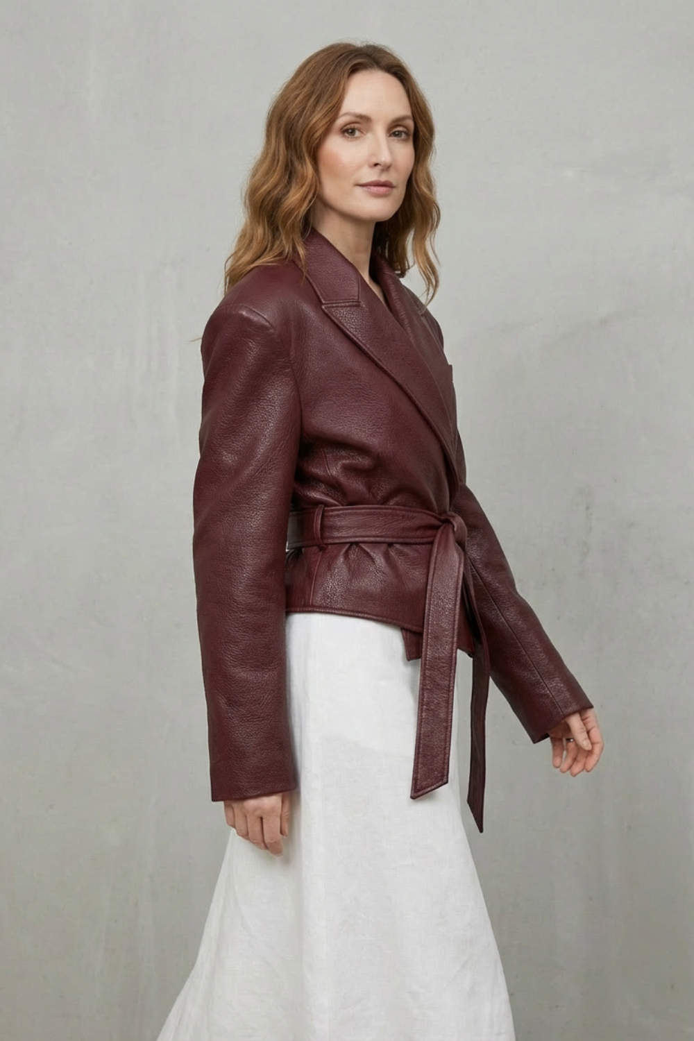 Mirella – Faux Leather Belted Blazer – Sculpted Modern Jacket