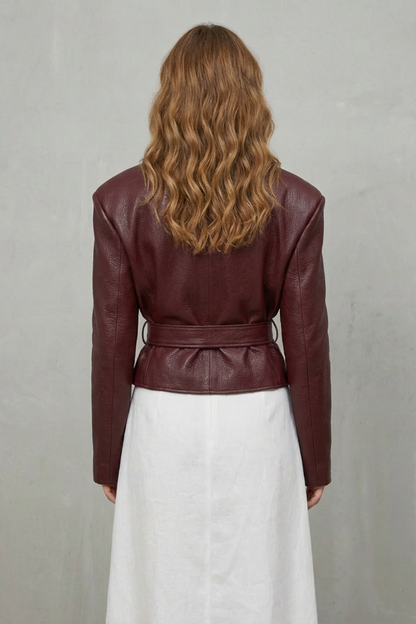 Mirella – Faux Leather Belted Blazer – Sculpted Modern Jacket